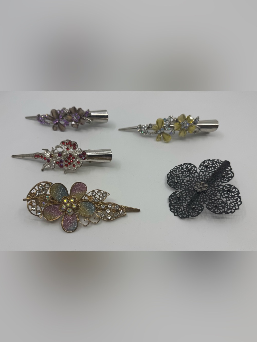 Selection of Floral/Crystal Metal Flower Duckbill Hair Clip Barrettes *READ*